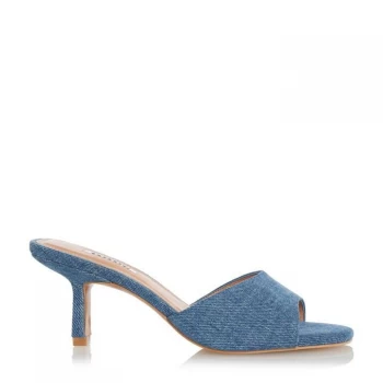 Image of Dune Dark Blue 'Marnie' Mid Kitten Heel Mules - 3