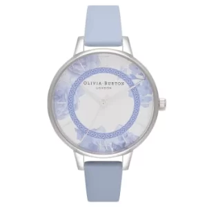 Image of Olivia Burton Tea Party Floral Blue Leather Strap Watch