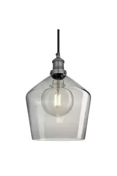 Image of Brooklyn Tinted Glass Schoolhouse Pendant, 10 Inch, Smoke Grey, Pewter Holder