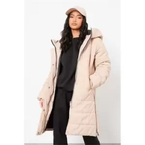 Image of I Saw It First Stone Petite Longline Padded Hooded - Grey