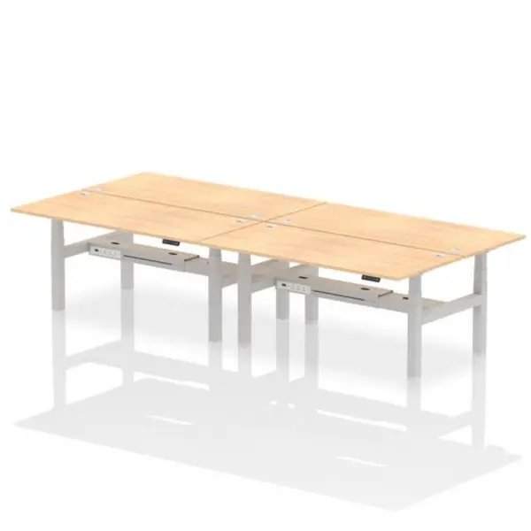 Image of Air Air Back-to-Back 1800 x 800mm Height Adjustable 4 Person Bench Desk Maple Top with Cable Ports Silver Frame HASCP4P18800MPES