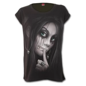 Image of Zipped Womens X-Large Turnup Sleeve Loosefit Top - Black