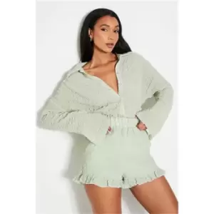 Image of I Saw It First Sage Textured Frill Hem Shorts - Green
