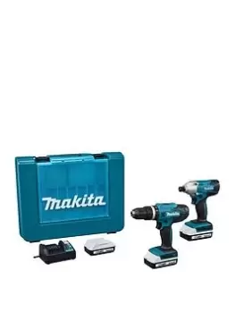 Image of Makita 18V G-Series Cordless Hp488D Combi Hammer Drill & Td127D Impact Driver Kit With 2X 2Ah Li-Ion Batteries