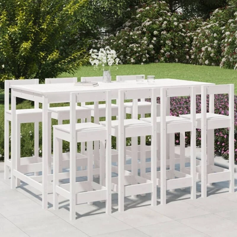 Image of VIDAXL 9 Piece Garden Bar Set White Solid Wood Pine Vidaxl 8720845717360