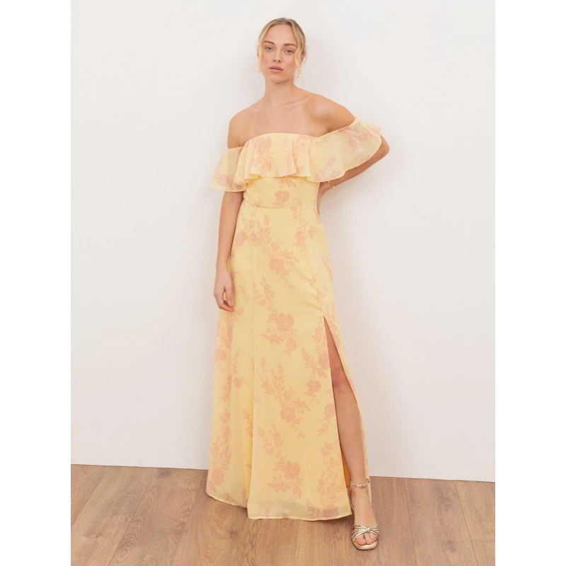 Image of Anaya with Love Womens Floral Print Bardot Maxi Dress in Yellow Size: 16 Yellow Female 16