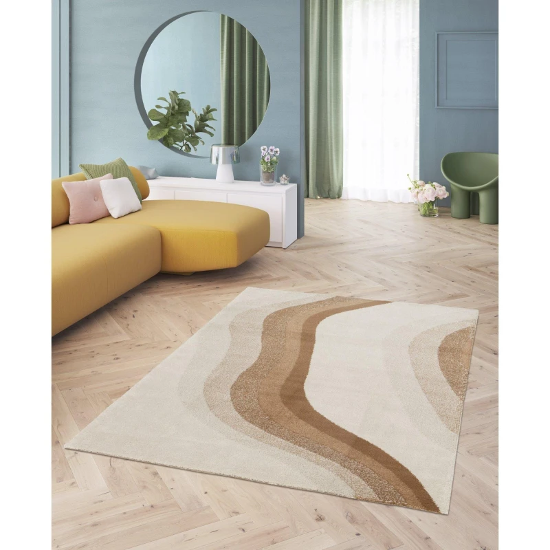 Image of Melrose Solero Decorative Wave Terracotta Patterned Medium Area Rug 120/170Cm