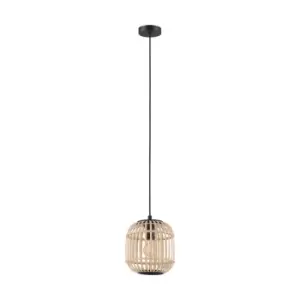 Image of Hanging Ceiling Pendant Light Black & Wicker Cage 1x 28W E27 Feature Lamp