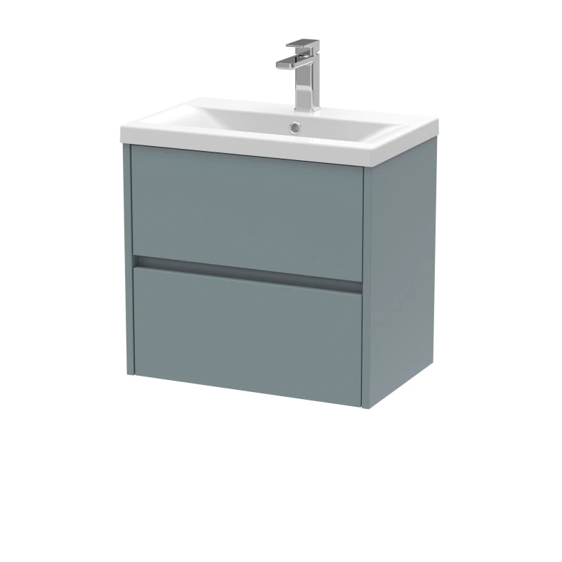 Image of Balterley Square Wall Hung 2 Drawer Vanity & Ceramic Basin, 600mm Matt Grey Grey unisex