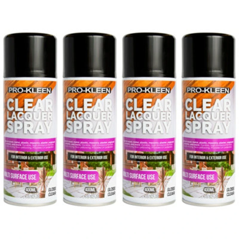 Image of ProKleen Clear Lacquer Spray Protects & Seals Multi Surface Use Gloss 4 x 400ml Clear
