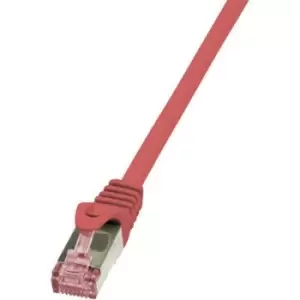 Image of LogiLink CQ2024S RJ45 Network cable, patch cable CAT 6 S/FTP 0.50 m Red Flame-retardant, incl. detent