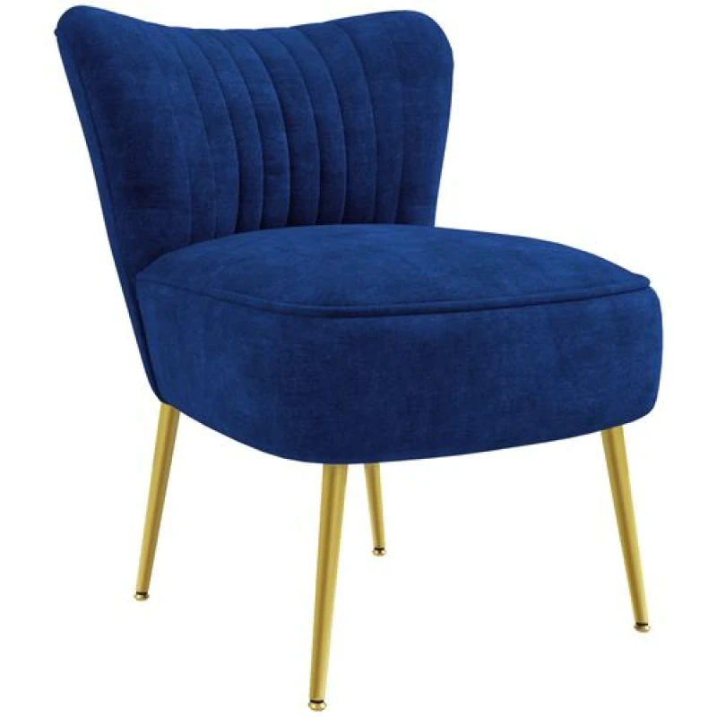 Image of HOMCOM Accent Chair, Velvet Armless Lounge Chair with Gold Tone Steel Legs, Upholstered Occasional Tub Chair Blue 839-917V70DB