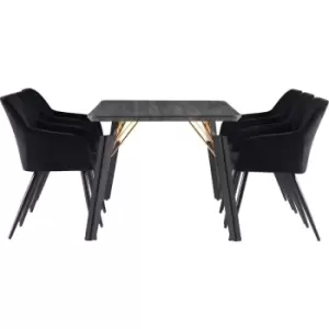 Image of 7 Pieces Life Interiors Camden Cosmo Dining Set - a Black Rectangular Dining Table and Set of 6 Black Dining Chairs - Black