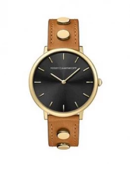 Image of Rebecca Minkoff Rebecca Minkoff Black Dial Dial Gold Studded Stainless Steel Mesh Strap Ladies Watch, One Colour, Women