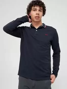 Image of Superdry Tipped Long Sleeve Polo Shirt - Navy, Size S, Men