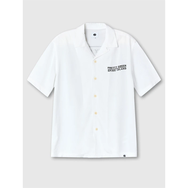 Image of Pretty Green Mens Spike Island Short-Sleeve Plain Shirt White male Small