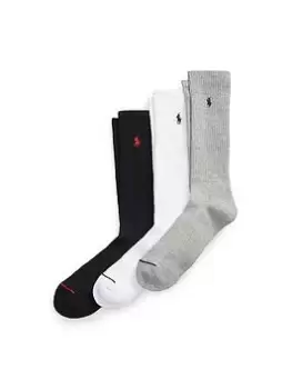 Image of Polo Ralph Lauren 3 Pack Sports Socks - Grey/White/Black, Size 43-46, Men