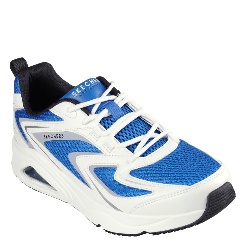 Image of Skechers Mens Mesh Print Overlay Low-Top Trainers White/Blue male 6 (39.5)