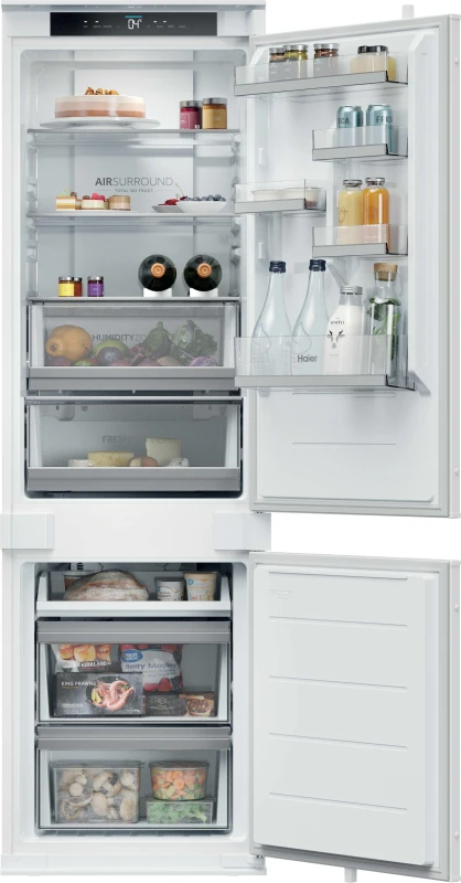Image of Haier Series 6 ID Titanium 2 HBQW5518DK 177cm 70/30 Integrated No Frost Fridge Freezer with Sliding Door Hinge - White - D Rated