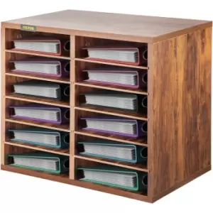 Image of VEVOR Files Organizer Wood Literature Organizer, 12 Compartments, Adjustable Shelves, Medium Density Fiberboard Mail Center, Office Home School
