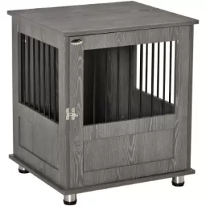 Image of Dog Crate Kennel Wooden Cage for Small Dog, Indoor End Table, Grey - Pawhut
