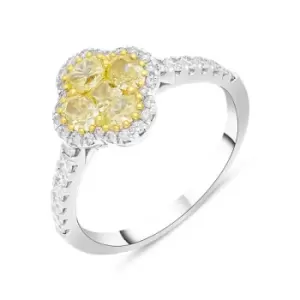 Image of 18ct White Gold Yellow and White Diamond Cluster Ring