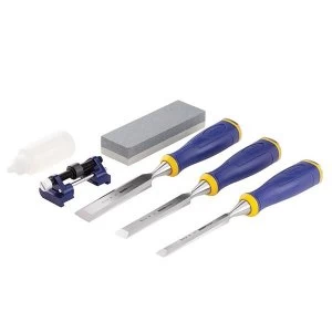 Image of IRWIN Marples MS500 ProTouch All-Purpose Chisel Set, 3 Piece Plus Sharpening Kit