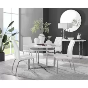 Image of Furniturebox Adley White High Gloss 120cm Storage Dining Table & 4 White Isco Silver Leg Faux Leather Chairs