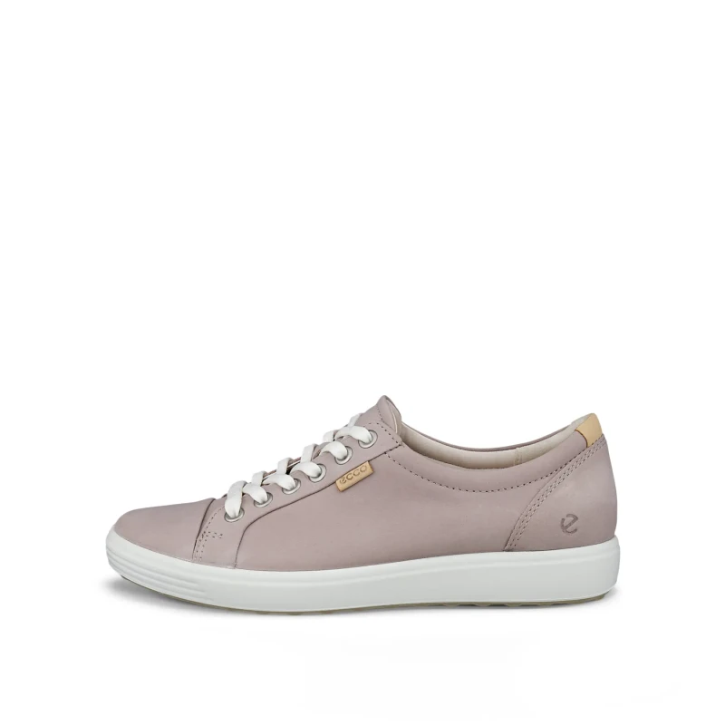Image of Ecco Soft 7 430003 Leather Womens Low Top Trainers - Grey Rose - Size:UK 6.5-7