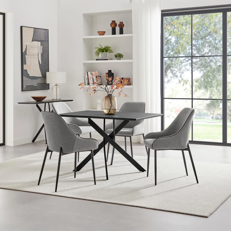 Image of FurnitureboxUK FurnitureboxUK Leonardo Black Top Dining Table & 4 Beaumont Grey Fabric Chairs Grey One Size Unisex 5056784315354