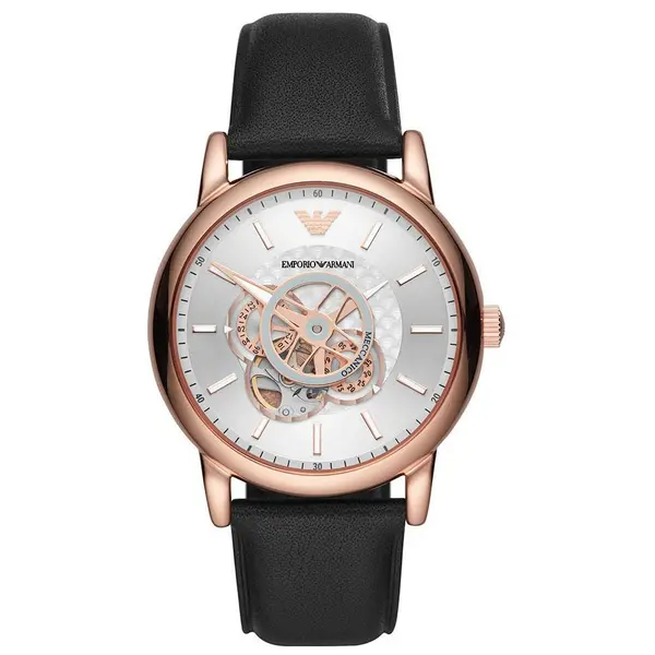 Image of Emporio Armani AR60013 Automatic Black Leather Mens Watch