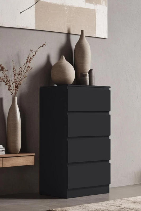Image of FWStyle Matt Black 4 Drawer Chest Of Drawers Bedroom Storage Furniture Black