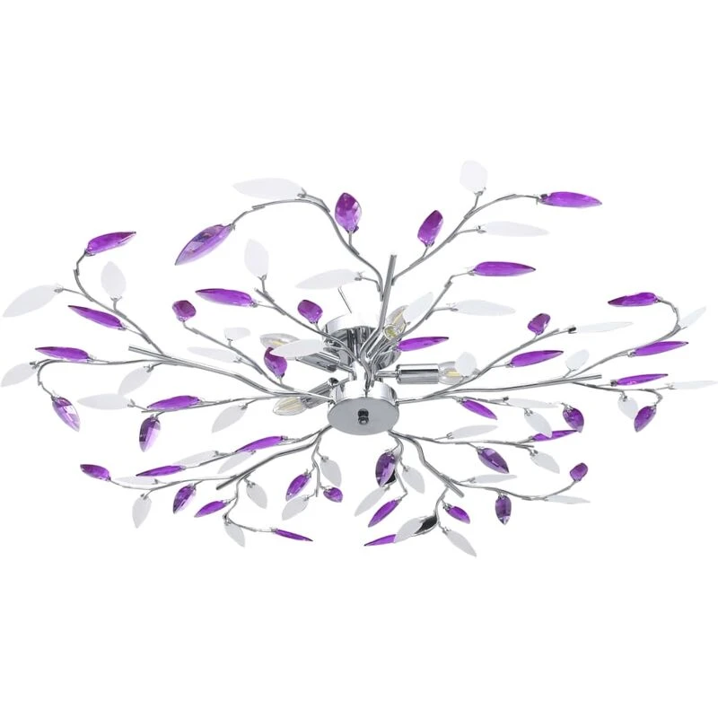 Image of VIDAXL Ceiling Lamp with Acrylic Crystal Leaf Arms for 5 E14 Bulbs Purple Vidaxl 8719883913483
