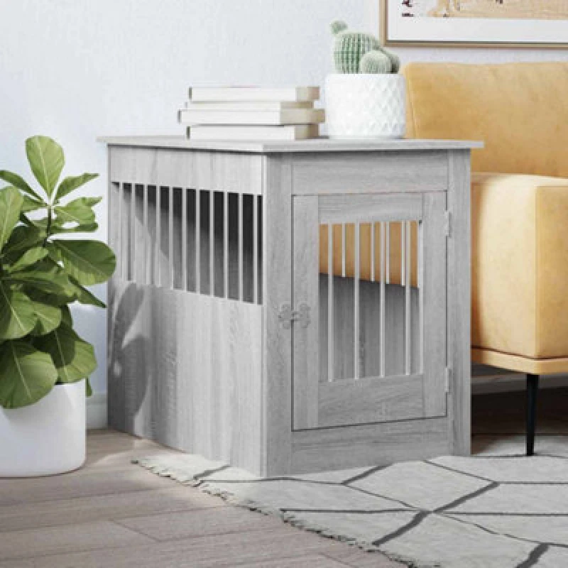 Image of vidaXL Dog Crate Furniture Grey Sonoma 55x80x68cm Engineered Wood, Grey 838328