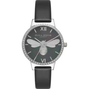 Image of Ladies Olivia Burton Lucky Bee Midi Sparkle Dial Black & Silver Watch