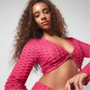 Image of Missguided Co Ord Textured Mini Cardigan Top - Pink