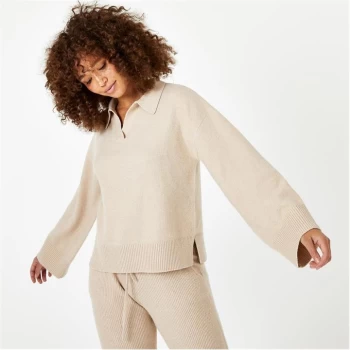 Image of Jack Wills Knitted Long Sleeve Polo - Camel