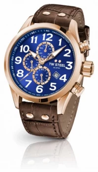 Image of TW Steel Volante 45mm Chronograph Brown Leather Strap Blue Watch