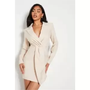 Image of I Saw It First Stone Woven Twist Front Blazer Dress - Grey