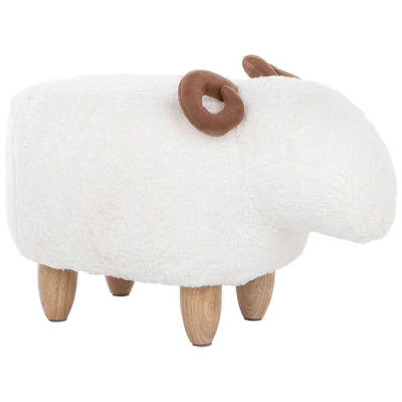 Image of Beliani Animal Stool Lamb Fabric White Lamb