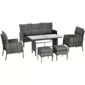 Image of Outsunny Rattan Garden Furniture Sofa Set, 2 Armchairs 2 Footstools Table Grey - Grey