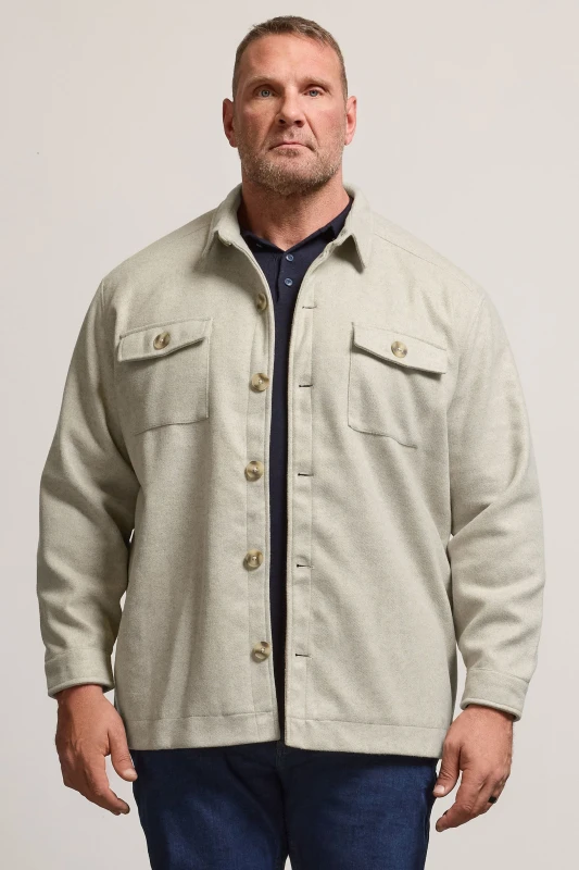 Image of BadRhino BadRhino Men Premium Button Down Overshirt in Light Beige Size: 3X-Large Light Beige XXXL Male 5063111743131