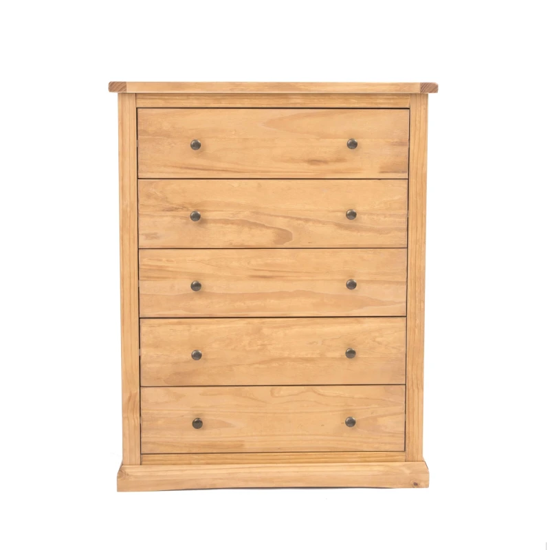 Image of Cabinet Bits Lucca 5 Drawer Chest of Drawers Brass Knob in Light Brown Light Brown Unisex