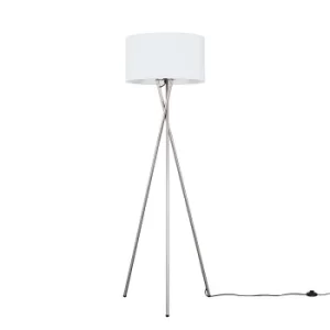 Image of Camden Brushed Chrome Tripod Floor Lamp with XL White Reni Shade