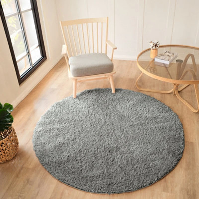 Image of Livabliss Round Shaggy Solid Color Plush Pile Dark Grey Soso Area Rug 160 X 160 Cm - Easy Care, Ideal For Living Room & Bedroom