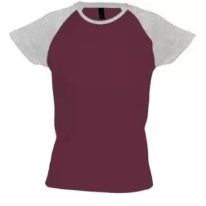 Image of SOLS Womens/Ladies Milky Contrast Short/Sleeve T-Shirt (S) (Burgundy/Grey Melange)