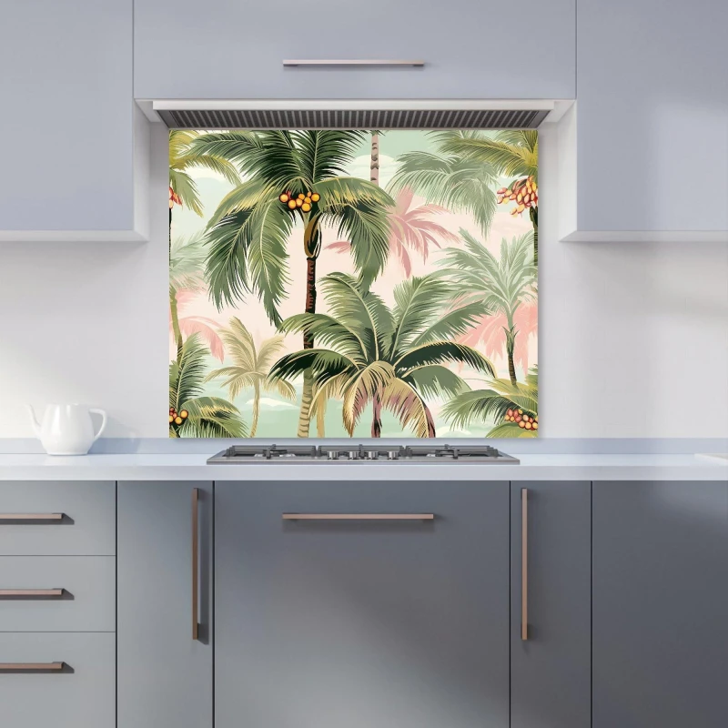 Image of Warren Reed - Designer Palm Trees Pattern Kitchen Splashback in Green Size: 600mm x 750mm Green Unisex 600mm x 750mm