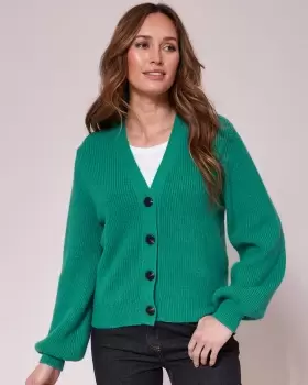 Image of Cotton Traders Womens Rib Knit V-Neck Cardigan in Green