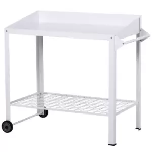 Image of Outsunny Metal Potting Bench Garden Planting Table Push Cart W/ Wheel Hanger
