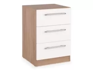 Image of Harmony Hyde White and Oak 3 Drawer Bedside Cabinet Flat Packed